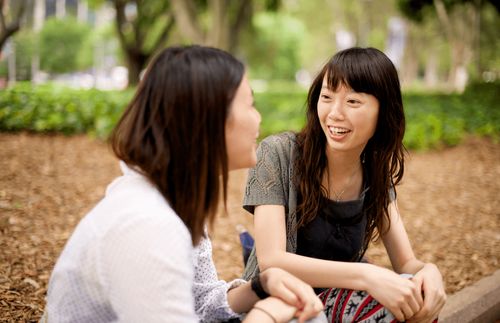 two women talking