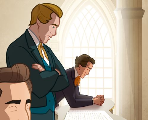 Joseph Smith reading the prayer for the dedication.