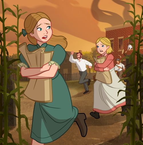 Mary and Caroline running away.