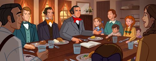 The missionaries share a meal with Lucy and her family.