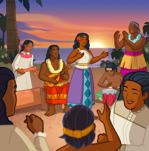 Telii, Nabota, and other Saints singing together.