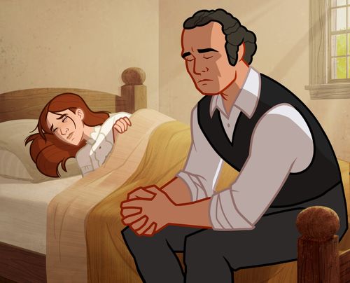 Parley Pratt sitting at his wife’s bedside.