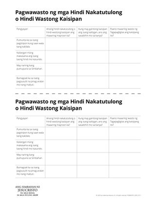 Pagwawasto ng mga Hindi Nakatutulong o Hindi Wastong Kaisipan